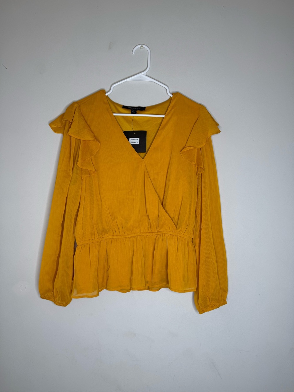 Marc New York Mustard Yellow Ruffle Peplum Blouse